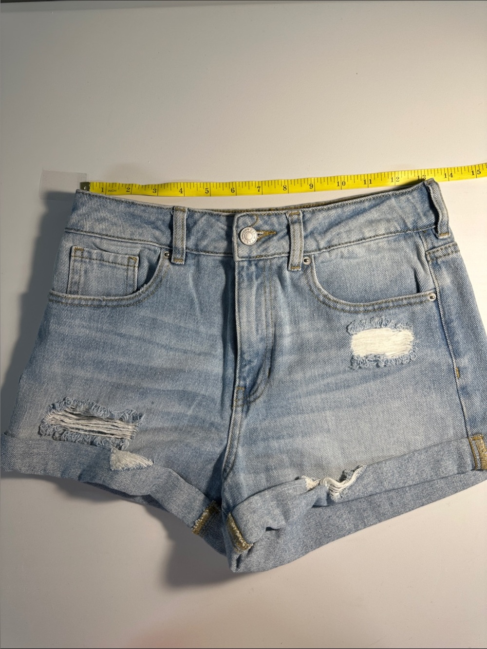 PACSUN Light Blue Distressed Denim Shorts - Women Size 26 Pre-Owned